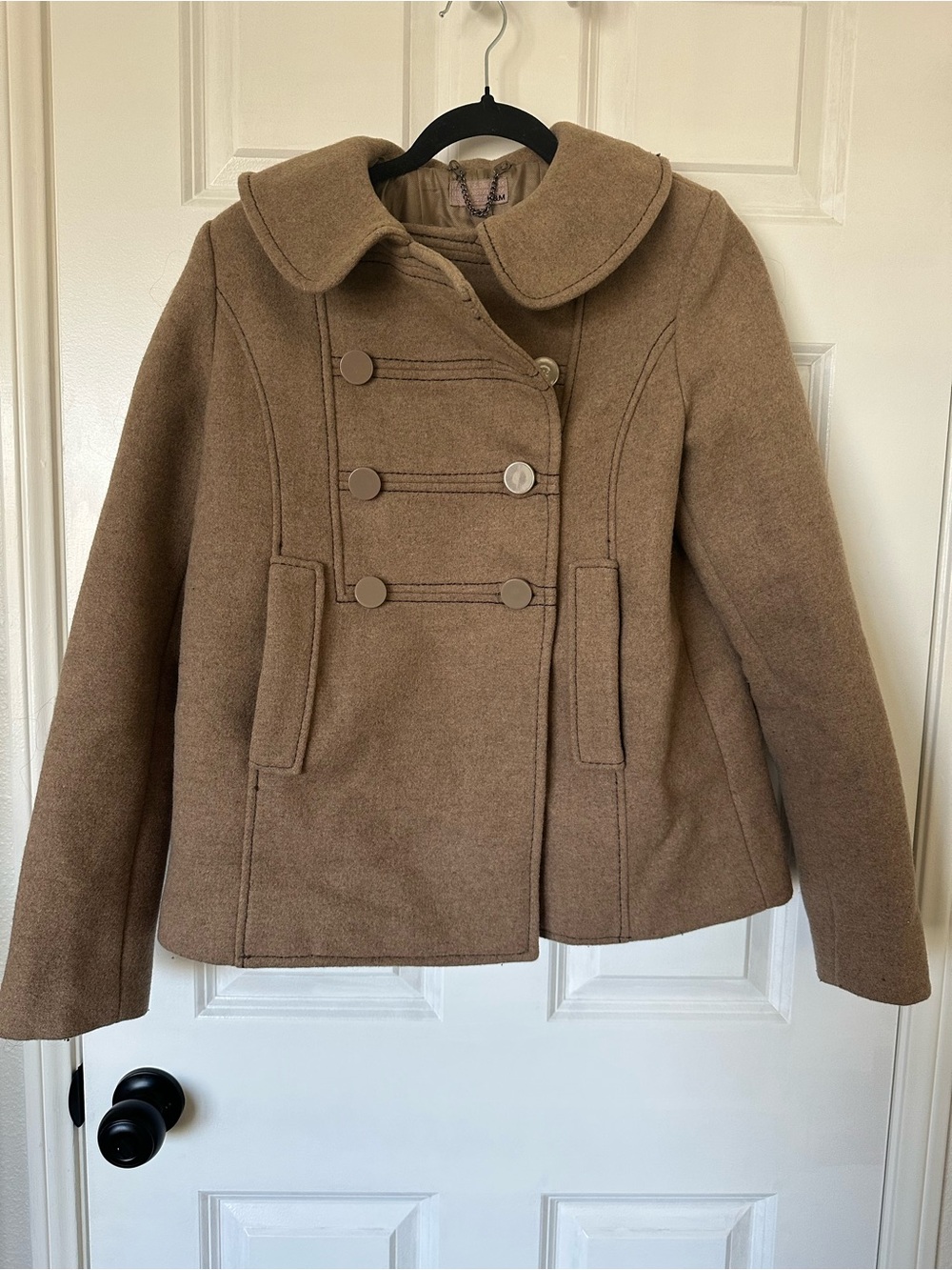 H&M Camel Pea Coat with Double-Breasted Buttons